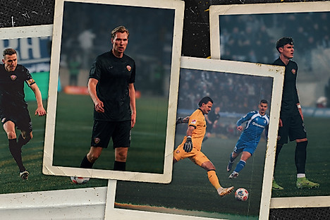 Niklas Hauptmann, Vincent Vermeij, Tim Schreiber und Thomas Keller beim Spiel gegen den 1. FC Magdeburg.