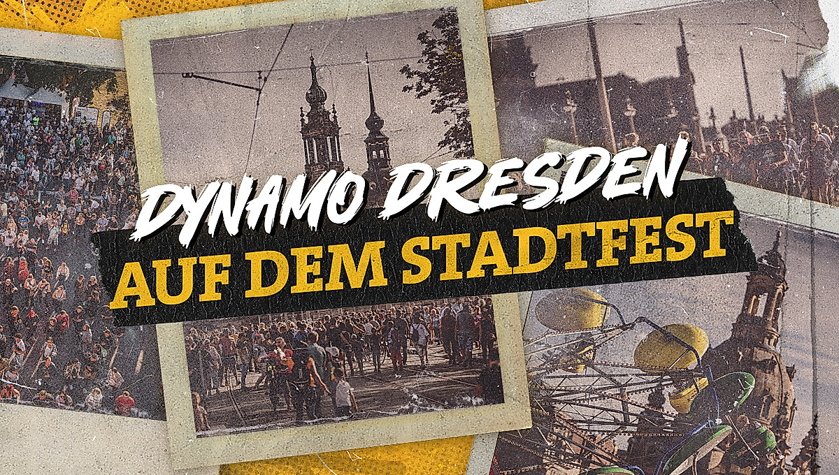 Grafik zur Ankündigung des Besuchs von Dynamo beim Dresdner Stadtfest. 
