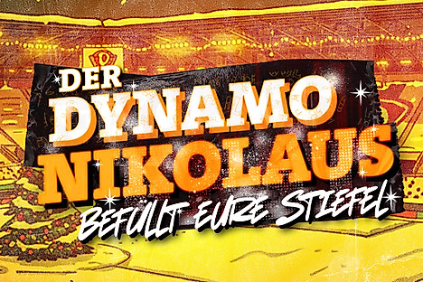 Grafik mit der Aufschrift: Der Dynamo-Nikolaus befüllt Eure Stiefel