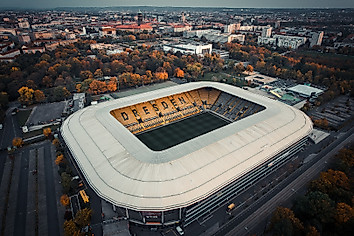 Luftaufnahme des Rudolf-Harbig-Stadions