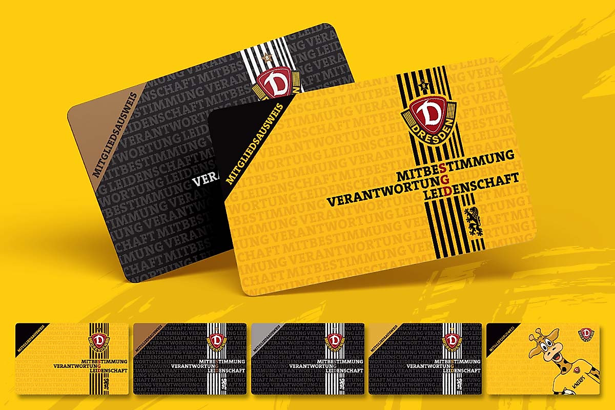Die verschiedenen Mitgliederausweise der SG Dynamo Dresden