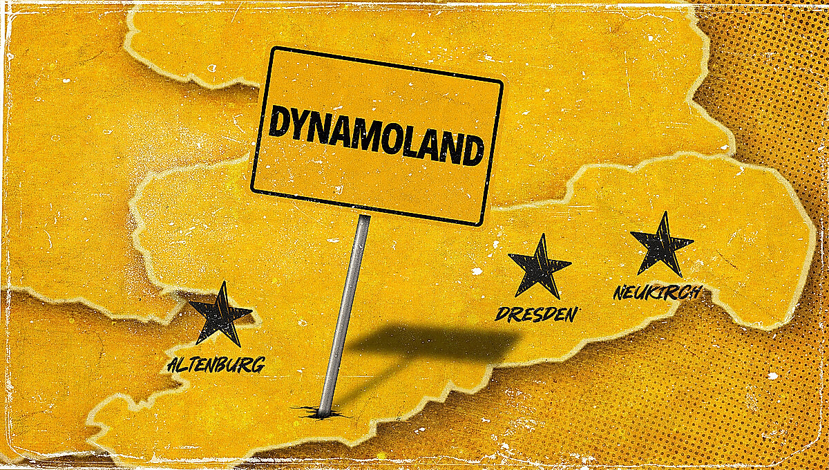 Eine Karte von Sachsen auf der die Standorte Dresden, Neukirch und Altenburg mit einem Stern markiert sind.