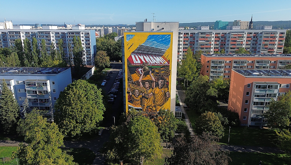 Ein Graffiti an einer Häuserwand in Dresden Johannstadt