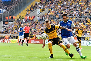 Marvin Stefaniak, Eigengewächs und Vize-Kapitän, bei einem seiner letzten Zweikämpfe im Dynamo-Dress.