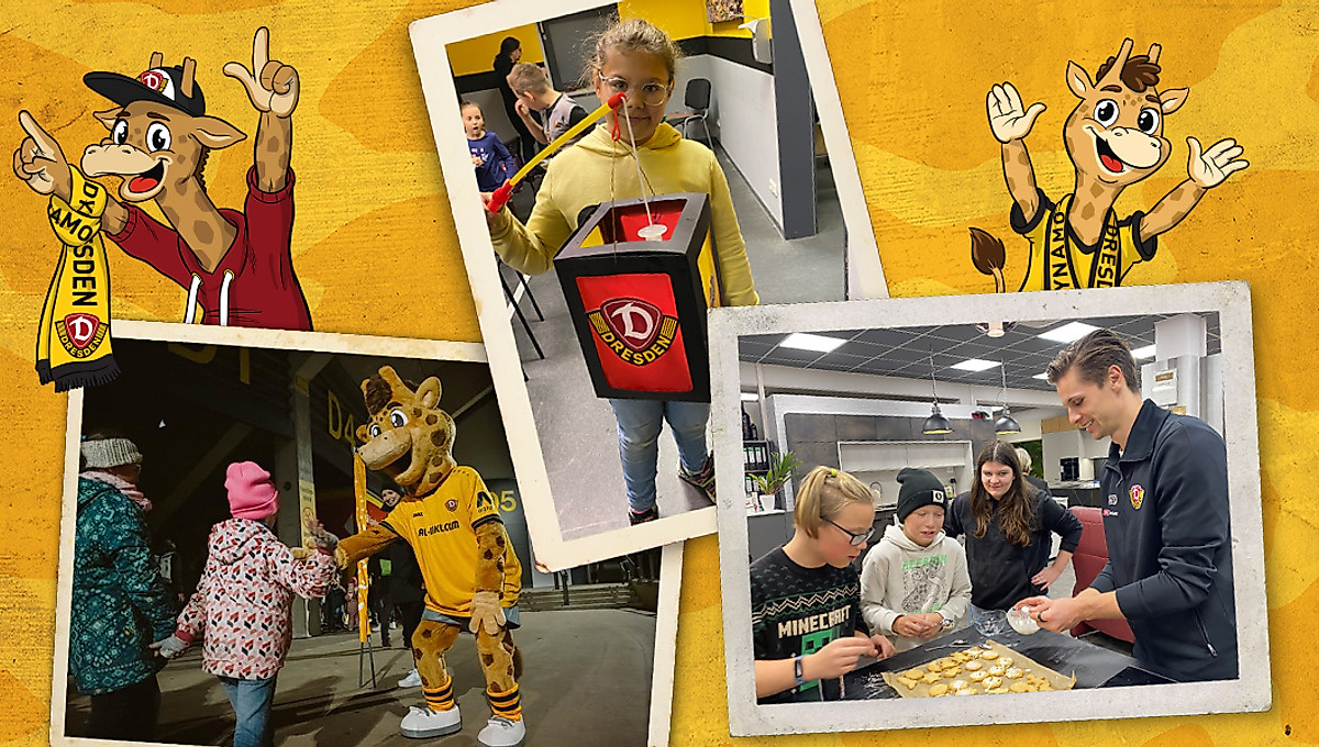 Eine Grafik mit Bildern von Kindern der Giraffenbande.