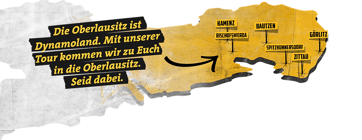 Karte von Sachsen mit Markierungen der größten Städte der Oberlausitz Kamenz, Bischofswerda, Bautzen, Spitzkunnersdorf, Zittau und Görlitz