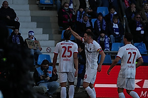 Captain Christian Günter congratulates Sildillia on his first goal.