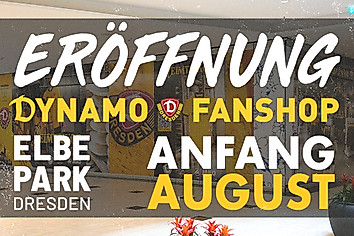 Grafik mit einem Foto des neuen Fanshops im Hintergrund.