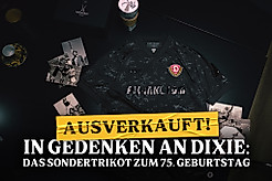 Schwarzes Sondertrikot anlässlich Dixie Dörners 75. Geburtstag mit dem Vermerk: Ausverkauft