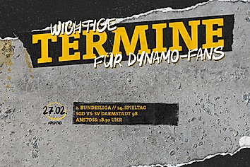 Eine Grafik, auf der der 24. Spieltag von Dynamo gegen den SV Darmstadt 98 als Termin markiert ist