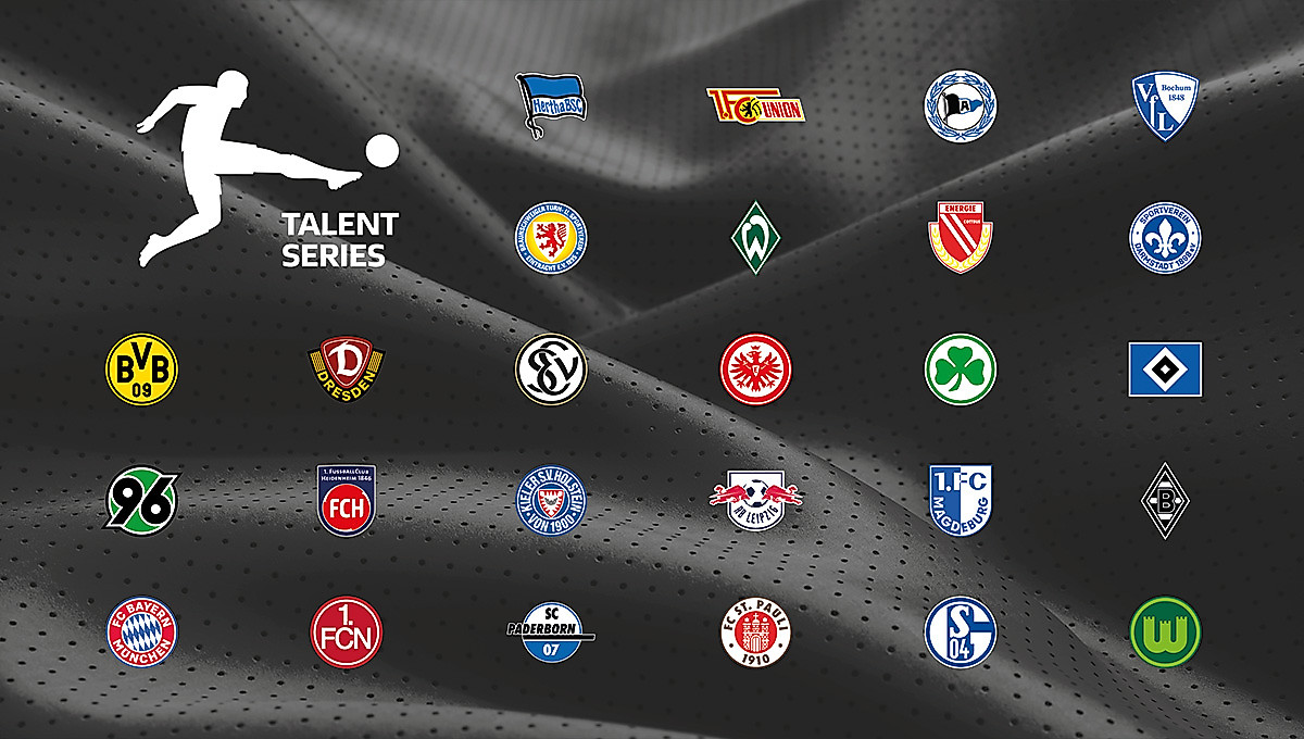 Eine Grafik mit den Vereinslogos der Teilnehmer der U21-Talenteliga.