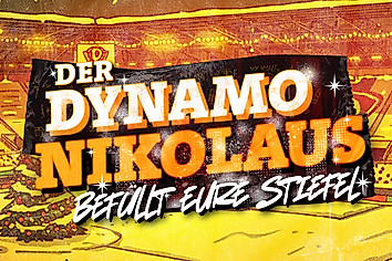 Grafik mit der Aufschrift: Der Dynamo-Nikolaus befüllt Eure Stiefel