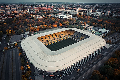 Luftaufnahme des Rudolf-Harbig-Stadions
