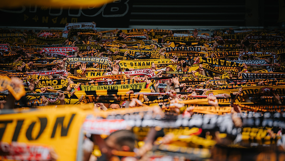 Fans der SGD halten Schals hoch.