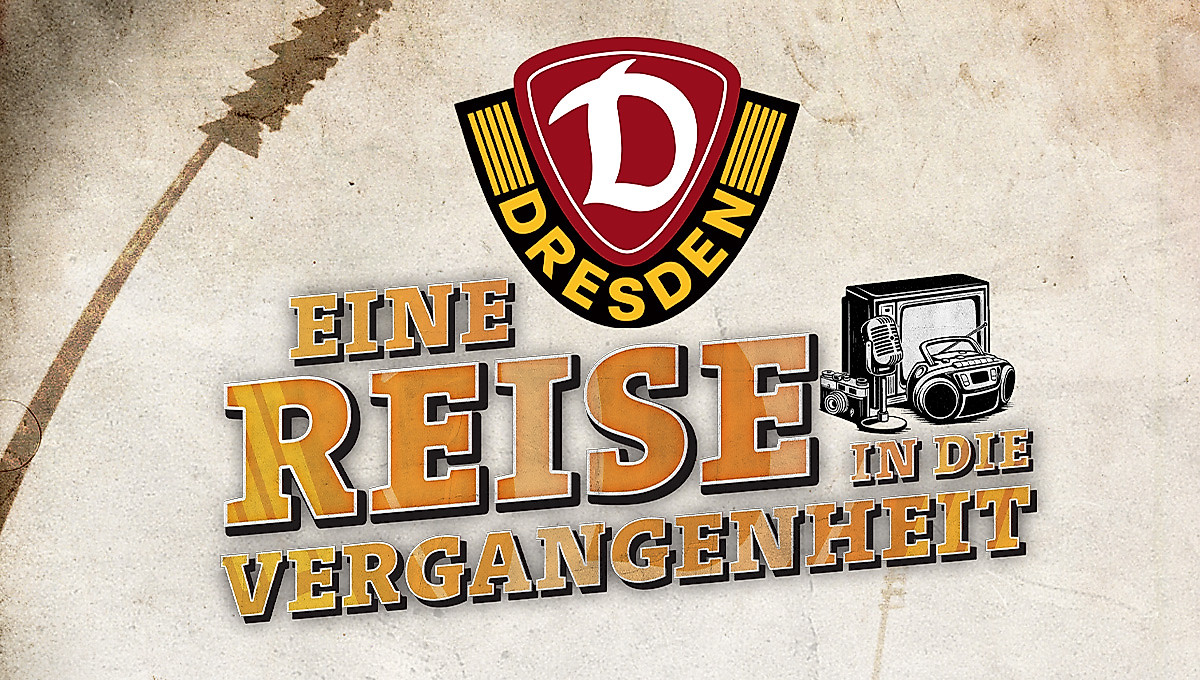 Grafik mit Schrift, einem Dynamo-Wappen und einem Fernseher