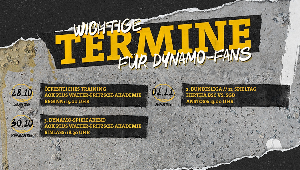 Eine Terminübersicht für Dynamo-Fans in Kalenderwoche 43 2025.