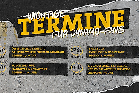Eine Terminübersicht mit wichtigen Daten für Dynamo-Fans in der Woche vom 26. Januar - 1. Februar 2026