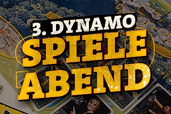 Grafik mit der Aufschrift "3. Dynamo Spiele Abend" und einem Brettspiel im Hintergrund