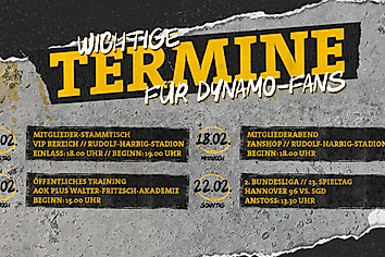 Eine Übersicht mit Terminen für Dynamo-Fans in der Woche vom 16.-22. Februar 2026