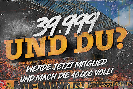 Grafik mit der Aufschrift: 39.999 und du? Werde jetzt Mitglied und mach die 40.000 voll!