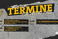 Eine Grafik mit wichtigen Terminen für Dynamo-Fans in der Woche vom 6.-12. April 2026