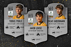 Eine Grafik mit drei Spielerkarten von Nachwuchstalenten.