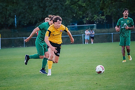 Ein Dynamo-Spieler dribbelt mit dem Ball.