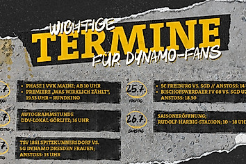 Eine Liste von Terminen rund um die Sportgemeinschaft Dynamo Dresden in der Woche vom 21. Juli bis 27. Juli.