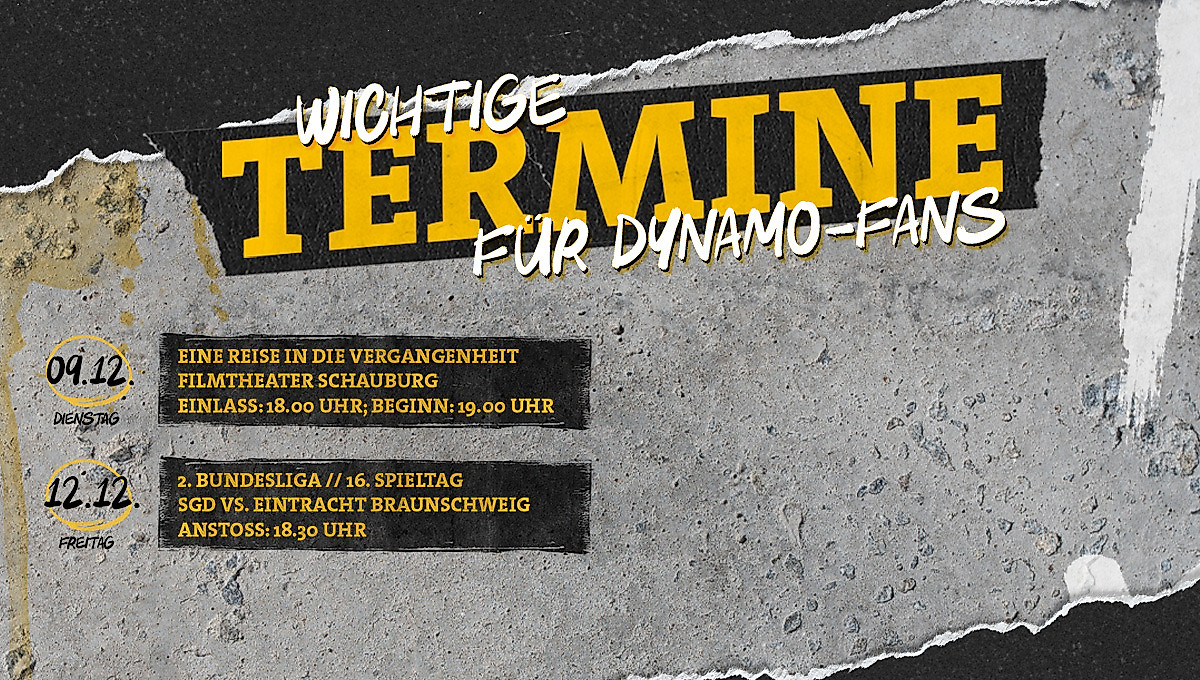 EIne Grafik mit Terminen für Dynamo-Fans in der 50. Kalenderwoche 2025