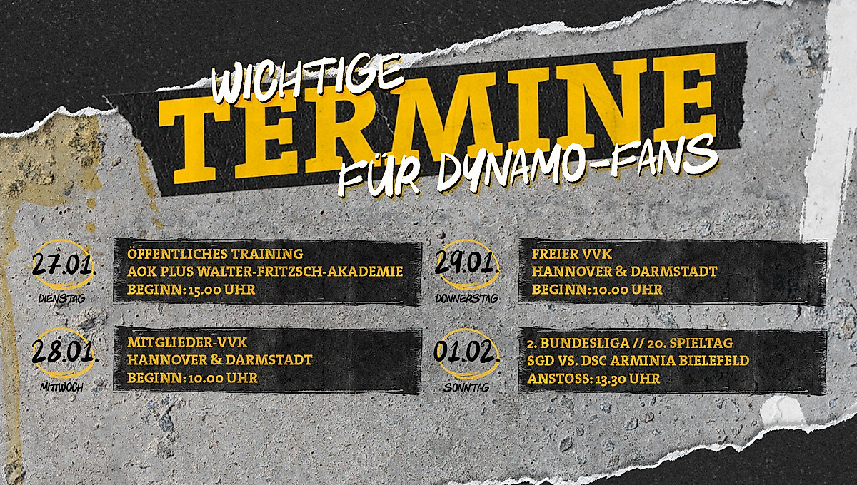 Eine Terminübersicht mit wichtigen Daten für Dynamo-Fans in der Woche vom 26. Januar - 1. Februar 2026